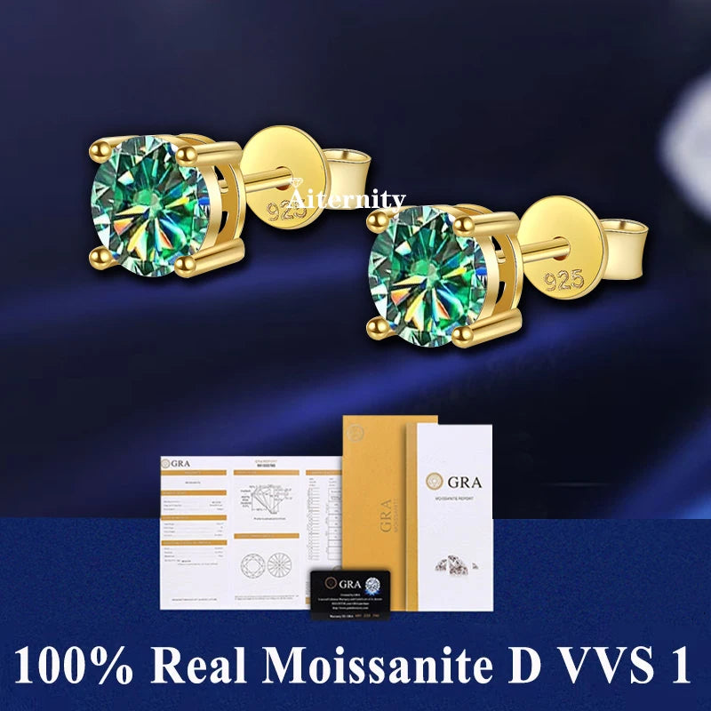 HOT GRA Moissanite Stud Earrings S925 Silver Platinum And Gold Plating 2 Certificates Pass Diamond Tester For Women Fine Jewelry