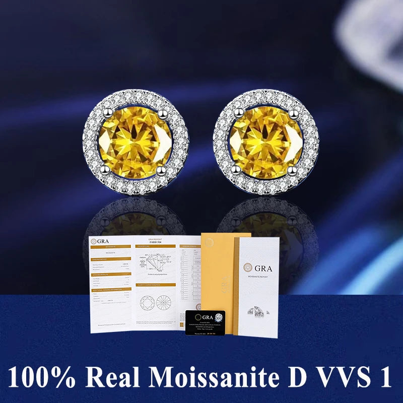 HOT GRA Moissanite Stud Earrings S925 Silver Platinum And Gold Plating 2 Certificates Pass Diamond Tester For Women Fine Jewelry