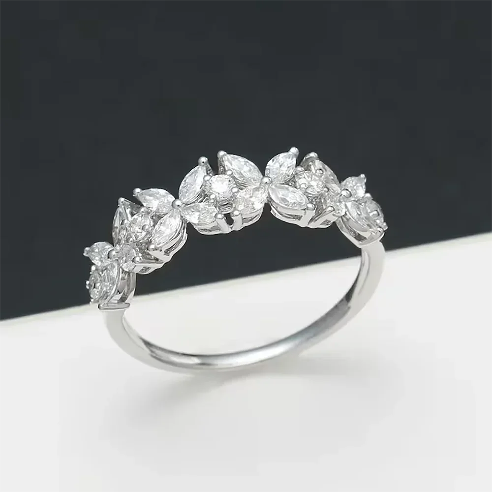 Stackable Full Moissanite Eternity Band Wedding Rings for Women S925 Silver Marquise/Round Cut Diamond Engagement Ring with GRA