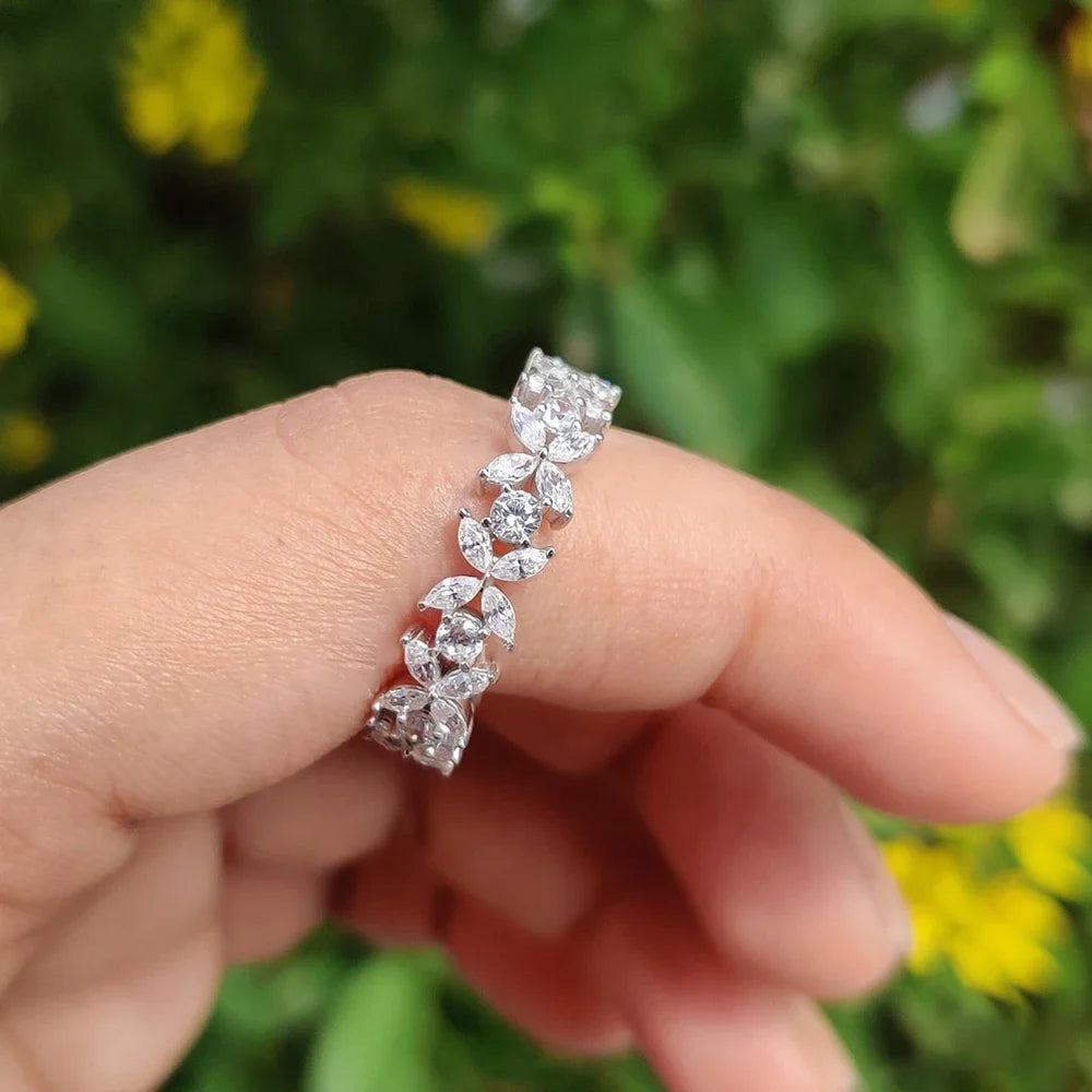 Stackable Full Moissanite Eternity Band Wedding Rings for Women S925 Silver Marquise/Round Cut Diamond Engagement Ring with GRA
