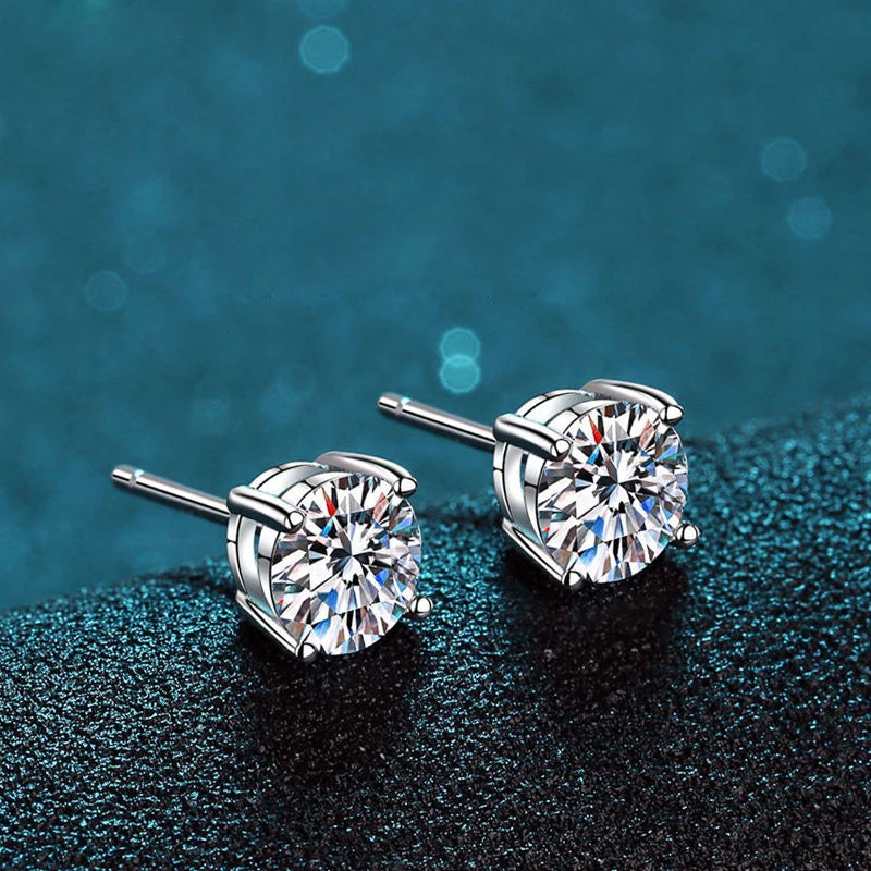 GRA Luxury Female S925 Silver Crystal Fashion Zircon Stone Earrings For Women Quality Jewelry Gift With Box Double Stud Earrings