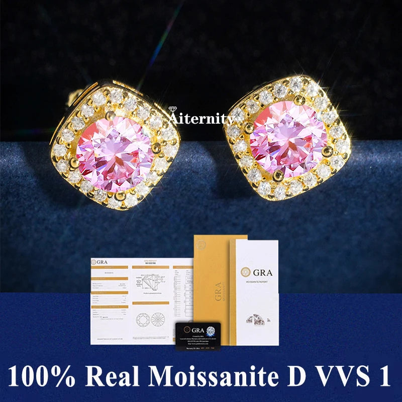 HOT GRA Moissanite Stud Earrings S925 Silver Platinum And Gold Plating 2 Certificates Pass Diamond Tester For Women Fine Jewelry