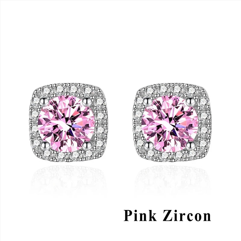 GRA Luxury Female S925 Silver Crystal Fashion Zircon Stone Earrings For Women Quality Jewelry Gift With Box Double Stud Earrings