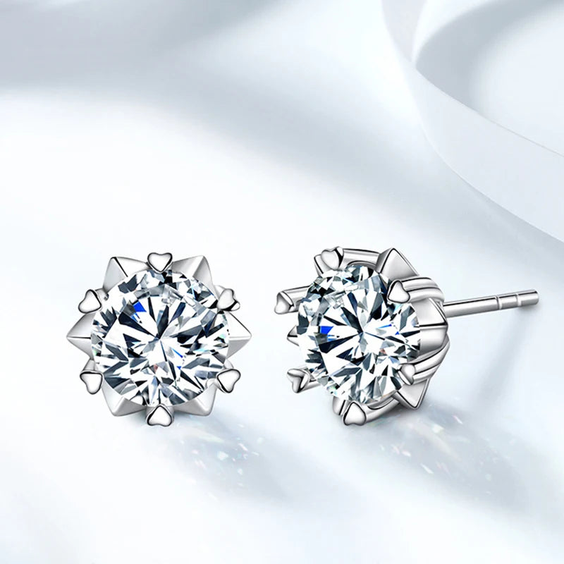 GRA Luxury Female S925 Silver Crystal Fashion Zircon Stone Earrings For Women Quality Jewelry Gift With Box Double Stud Earrings