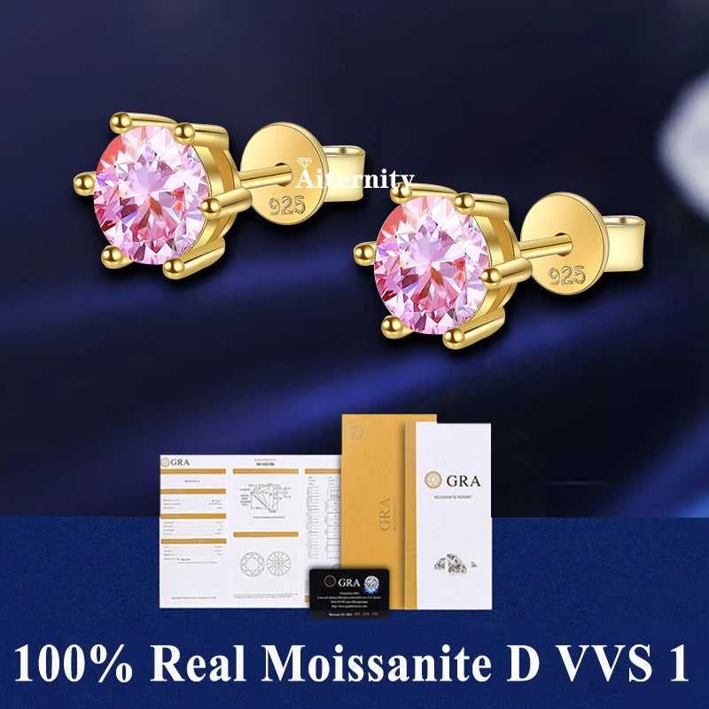 HOT GRA Moissanite Stud Earrings S925 Silver Platinum And Gold Plating 2 Certificates Pass Diamond Tester For Women Fine Jewelry