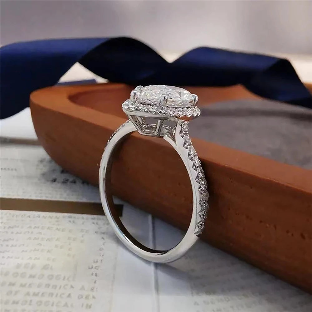 2 Carat Water Drop Shape Moissanite Engagement Ring with Gra Certificate 925 Sterling Silver Pear Cut Wedding Halo Diamond Rings