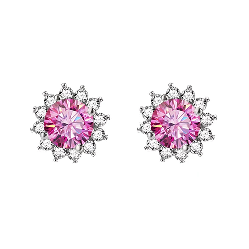 GRA Luxury Female S925 Silver Crystal Fashion Zircon Stone Earrings For Women Quality Jewelry Gift With Box Double Stud Earrings