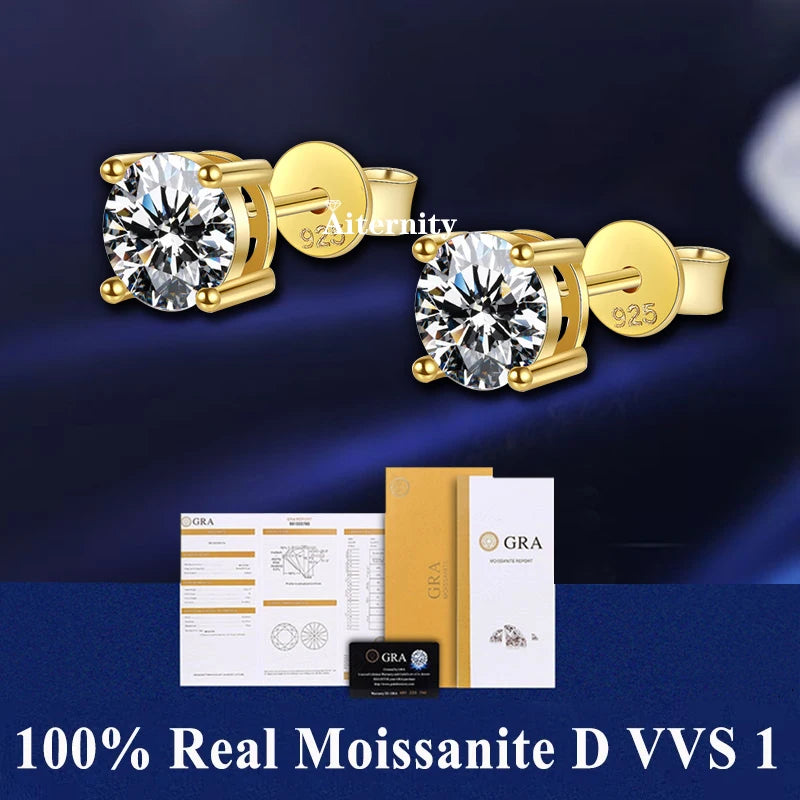 HOT GRA Moissanite Stud Earrings S925 Silver Platinum And Gold Plating 2 Certificates Pass Diamond Tester For Women Fine Jewelry
