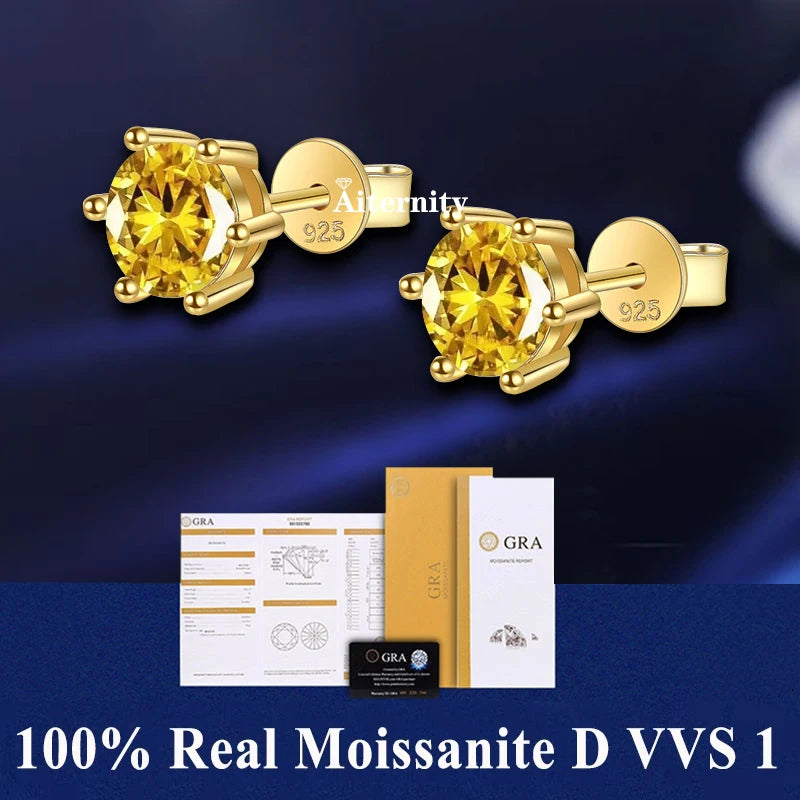 HOT GRA Moissanite Stud Earrings S925 Silver Platinum And Gold Plating 2 Certificates Pass Diamond Tester For Women Fine Jewelry