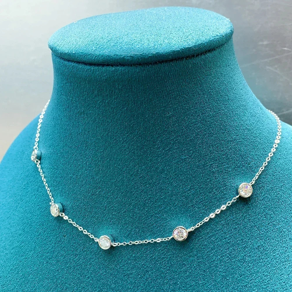3mm D Color Full Moissanite Tennis Necklace with Certificate 925 Sterling Silver Bezel Set Bubble Round Cut Diamond Neck Chain