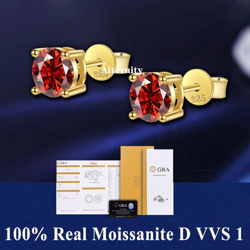 HOT GRA Moissanite Stud Earrings S925 Silver Platinum And Gold Plating 2 Certificates Pass Diamond Tester For Women Fine Jewelry
