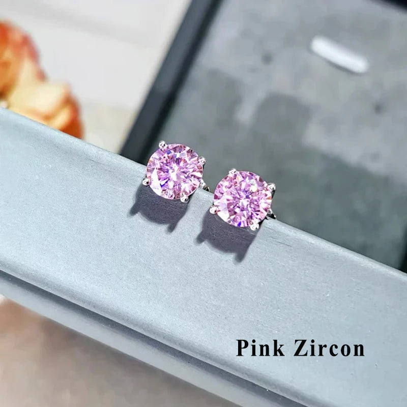 GRA Luxury Female S925 Silver Crystal Fashion Zircon Stone Earrings For Women Quality Jewelry Gift With Box Double Stud Earrings