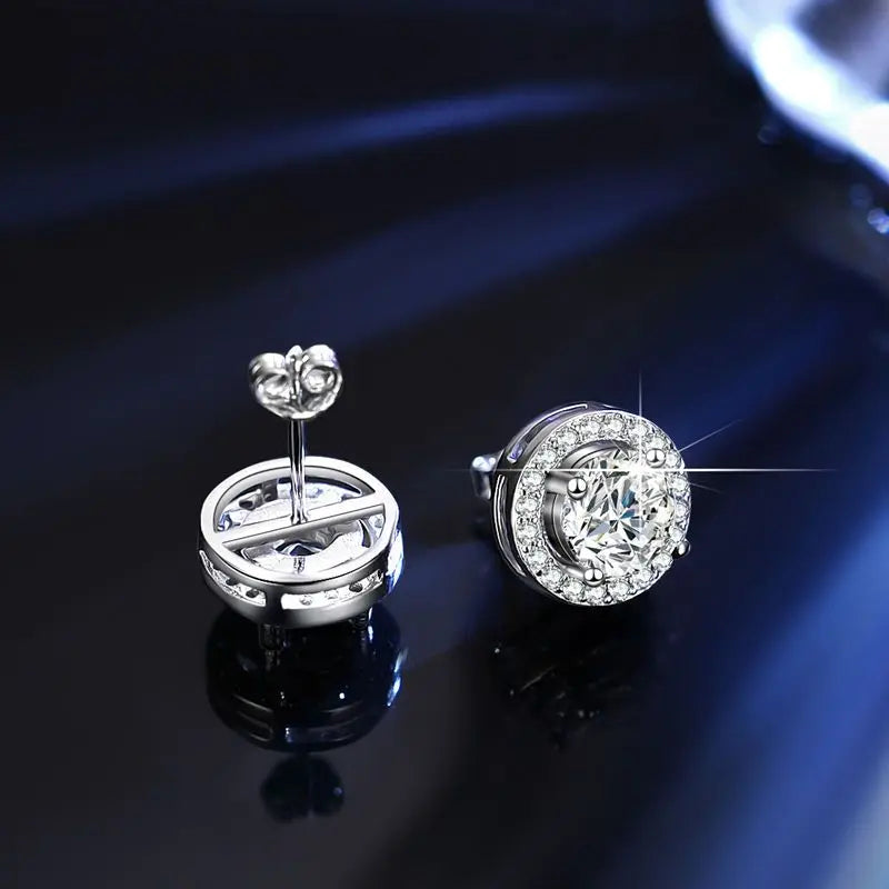 GRA Luxury Female S925 Silver Crystal Fashion Zircon Stone Earrings For Women Quality Jewelry Gift With Box Double Stud Earrings