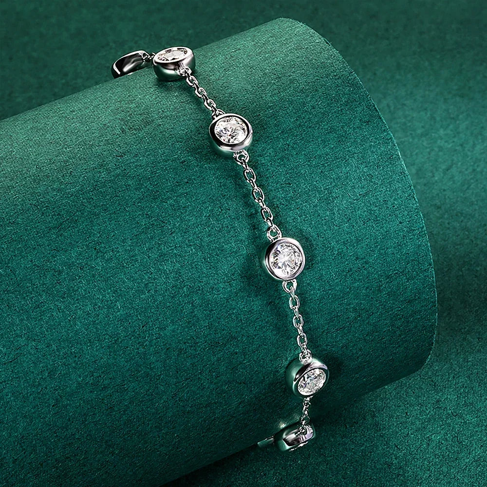 2.4 Carat 4mm Classic Bubble Moissanite Bracelets 925 Sterling Silver Round Cut Tennis Diamond Bracelet with GRA for Women KUTPF