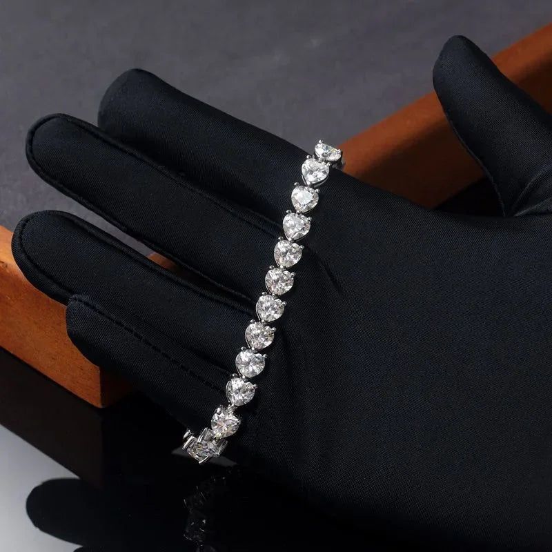 1carat Heart Cut Moissanite Tennis Necklace Bracelet Jewelry Set for Women 925 Silver Diamond Neck Chain Choker with Certificate