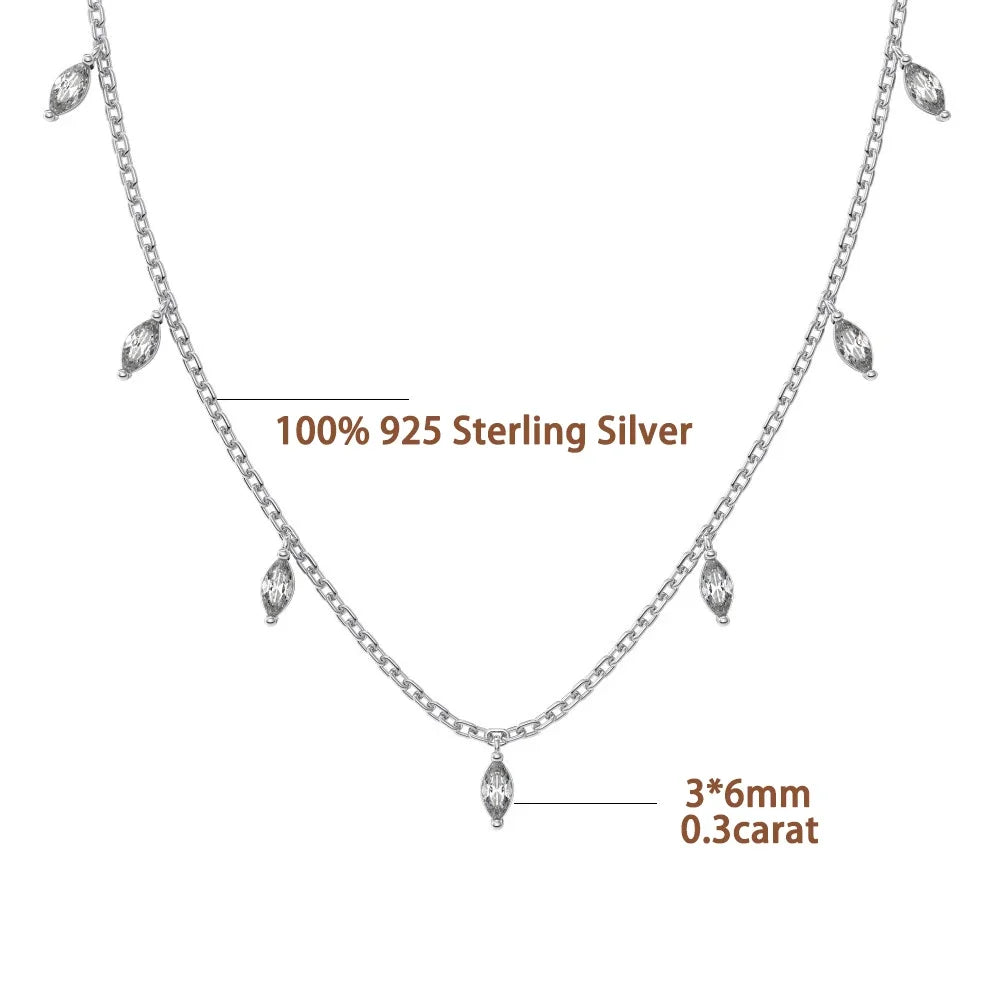 3*6mm 0.3carat Marquise Cut Moissanite Diamond Necklaces with Gra Certificate 925 Sterling Silver Stacking Neck Chain for Women