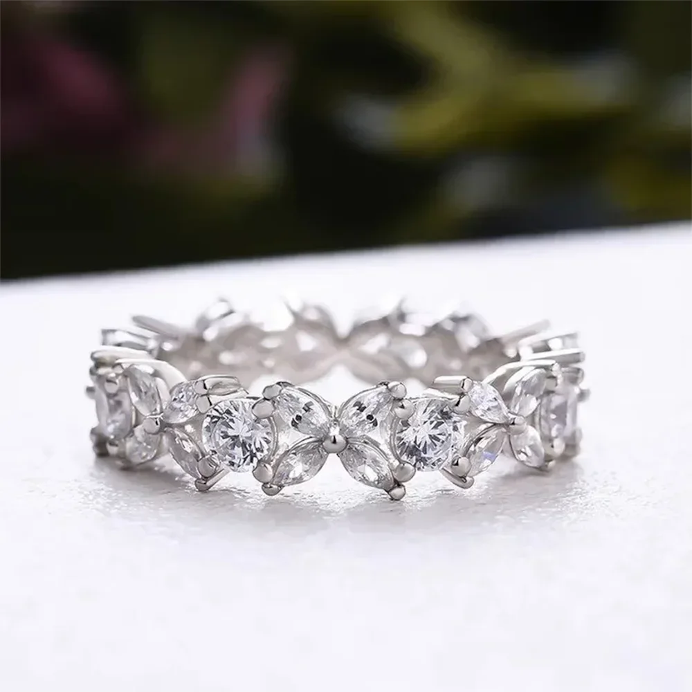 Stackable Full Moissanite Eternity Band Wedding Rings for Women S925 Silver Marquise/Round Cut Diamond Engagement Ring with GRA