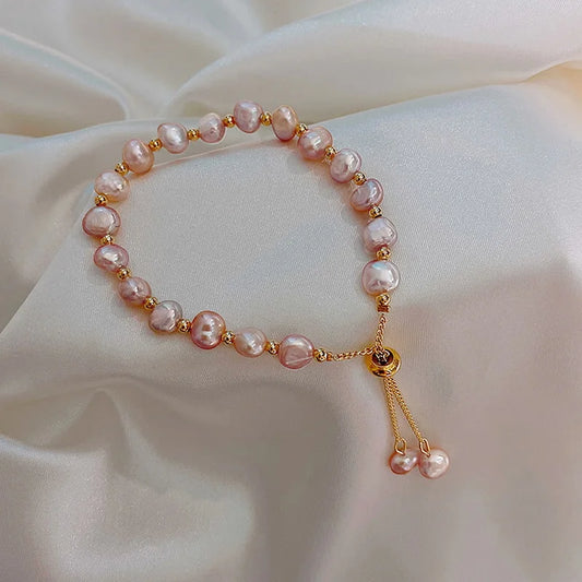 Kpop Irregular Imitation Pearl Bracelet For Women Korean Natural Stone Pendant Adjustable Cuff Bracelets Anniversary Jewelry