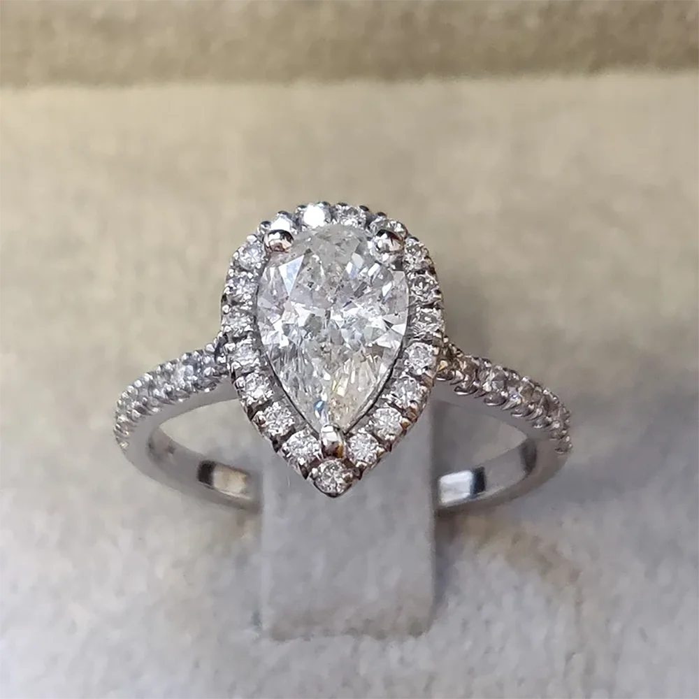 2 Carat Water Drop Shape Moissanite Engagement Ring with Gra Certificate 925 Sterling Silver Pear Cut Wedding Halo Diamond Rings