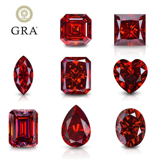 Garnet Red Moissanite Stone 0.5ct-3ct D Color Gemstone Loose Gemstones Passed Diamond Tester GRA Certificate Ring Material