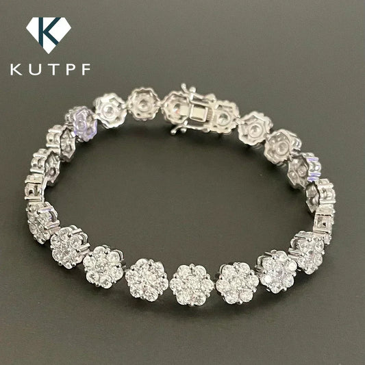 Full Moissanite Diamond Tennis Bracelet With Gra Certificate Flower Shape Bracelets For Women 925 Sterling Silver Fine Jewelry