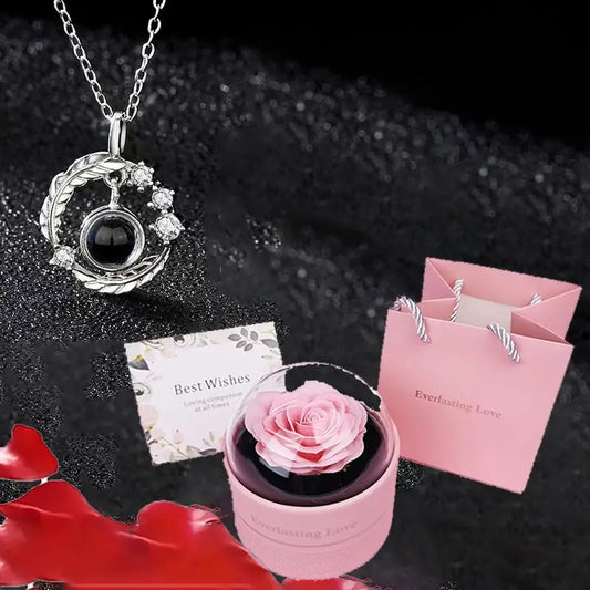 100 Languages I Love You Projection Necklace With Luxury Rose Flower Gift Box Christmas Mother Day Gifts Romantic Jewelry