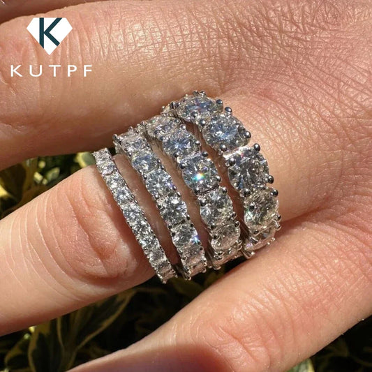 5mm Full Moissanite Eternity Ring for Women Men 100% S925 Sterling Silver Plated 18k Gold Engagement Wedding Diamond Rings Band