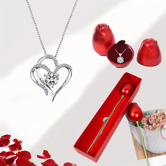 Elegant Heart Zircon Necklace With Luxury Rose Gift Box For Women Wedding Valentine's Day Gift 2024 New In Jewelry