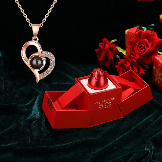 I Love You Necklace With Rose Gifts Box 100 Languages Projection Pendant Jewelry For Girlfriend 2023 New In Romantic Accessories